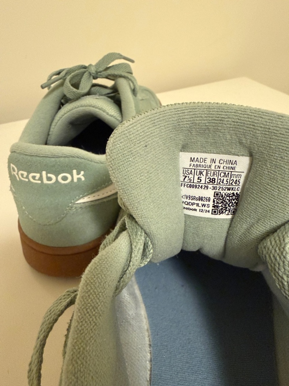 Reebok Suede Sneakers in Sage Green with Gum Sole